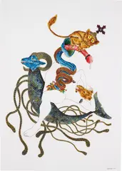 Raqib Shaw, Untitled, 2005, acrylic, graphite, glitter, rhinestones on paper