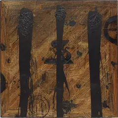 Bull by Rashid Johnson, 2013, branded red oak flooring, black soap wax, sold Mar 2015