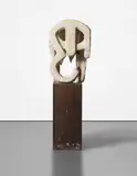 Thomas Houseago, Abstract Head I, 2009, Tuf-Cal, hemp, iron rebar, plywood, graphite, redwood