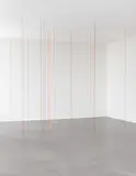 Fred Sandback, Broadway Boogie Woogie (Sculptural Study, Twenty-two part Vertical Construction), 1991/2006, red, yellow, blue acrylic yarn
