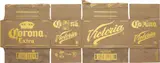 Danh Vō, Cease to know or to tell. Or to see or to be your own. Have someone else's will as your own, 2014, Phung Vo's handwriting and gold leaf on found Mexican beer (Corona-Victoria) cardboard box