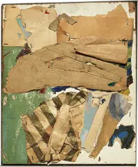John Chamberlain, Untitled, 1961, printed paper, painted paper, cardboard, cellophane collage stapled on painted pressboard
