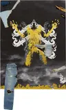 Korakrit Arunanondchai, My trip to the White Temple #9, 2013, denim on digital printed canvas with foil stamping