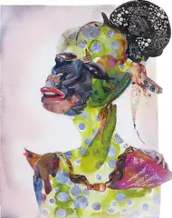Wangechi Mutu, Bat Nose, 2010, mixed media, ink, collage, beads, glitter, spray paint on Mylar
