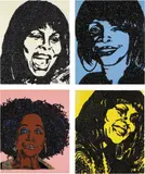 Mickalene Thomas, A-E-I-O-U and Sometimes Y, 2009, rhinestones, acrylic, enamel on panel, in 4 parts