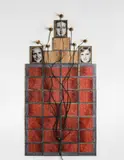 Christian Boltanski, Monument, 1985, photographs in metal frames, light bulbs, electrical wires