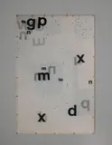 Mira Schendel, Objeto gráfico, 1973, transfer text and Letraset on Japanese paper, mounted between two Plexiglas sheets