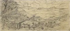 Juan O'Gormann, Paisaje de la época feudal, circa 1975, graphite on vellum