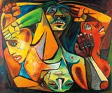 Eduardo Kingman, Contienda, 1950, oil on panel