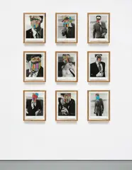 Nino Cais, Sem título, (Série cabeça de pássaros), 2004, paper collage on magazine, in 9 parts