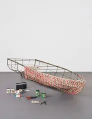 Kcho, Untitled, 1995, tin on steel structure, beer cans, tape recorder and tools
