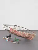 Kcho, Untitled, 1995, tin on steel structure, beer cans, tape recorder and tools