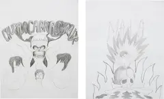 Daniel Guzmán, Two works: (i) Chupacabras Mix; (ii) Mala (from the series Chupacabras Mix), 1998, graphite on paper