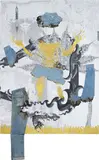 Korakrit Arunanondchai, My Trip to the White Palace #7, 2013, denim on digital printed canvas with foil stamping