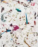 Jonas Lund, Flip City 29, 2014, digital painting on canvas, gel medium, GPS tracker