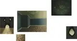 Michael Wetzel, Five works: (i) Blown; (ii) Chip; (iii) Jackie's Bunker; (iv) Chandelier; (v) Bunker Buster, 2005, (i, iii, iv, v) oil, egg tempera on linen (ii) oil, egg tempera on panel