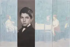 Y.Z. Kami, Self-Portrait as a Child, 1989, oil, graphite on panel, in 4 parts