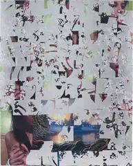 Brendan Lynch, Girl Piss, 2013, posters, aluminum leaf, paint on wood panel