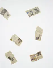 Lucien Smith, She sells seashells by the seashore. The shells she sells are surely seashells/So if she sells shells on the seashore, I'm sure she sells seashore shells., 2013, newspaper, papier-mâché, polymer varnish on canvas