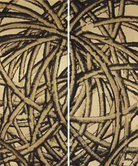 SS-5 by Aaron Young, 2010, burnt rubber on brass panel plated with 24 karat gold, diptych, sold Sep 2015