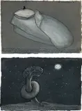 Nedko Solakov, Two works: (i) Insignificant Stories #12; (ii) Insignificant Stories #16, 2001, sepia, black ink, white ink, wash on paper