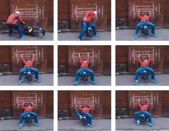 Robin Rhode, Bench Press, 2001, chromogenic prints face-mounted to Plexiglas on aluminum, in 9 parts
