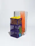 Jessica Stockholder, Multiple Products, 1995, galvanized metal, plastic, yarn and papier mâché