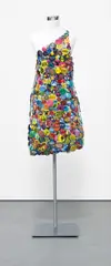 Button Dress by Ryan McGinness, 2007, various buttons printed with archival ink on paper pinned to a silk Chloé dress, offered Sep 2015