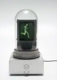 Alan Rath, Little Running Man, 2001, glass, aluminum, PVC, rubber, custom electronics, software and LCD monitor