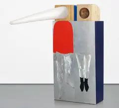 Marisol Escobar, Couple No. 1, 1965-66, wood, painted wood, fabric, electric motor and mixed media