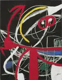 Joan Miró, Femme, oiseaux, 1976, oil, gouache on board