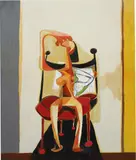 Seated Figure with Towel by George Condo, 1989, oil on canvas, sold Nov 2015