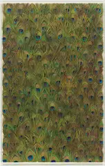 Untitled by Carol Bove, 2009, peacock feathers on linen, laid on board in artist's Plexiglas frame, sold Nov 2015
