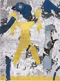 Korakrit Arunanondchai, Untitled #4, 2013, inkjet print, burnt denim and synthetic gold leaf on canvas