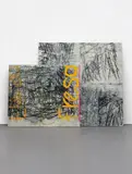 Untitled by Oscar Murillo, 2012, oil, oil stick and dirt on canvas, sold Nov 2015