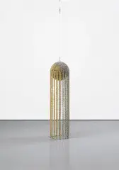 Haegue Yang, Sonic Half Moon Type IV - Small Regular #12, 2015, steel frame, metal grid, powder coating, brass bells, nickel plated, metal rings, and steel wire