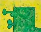 Carroll Dunham, Green Box in Yellow Field