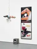 Party Girl by Mike Kelley, 1998, acrylic and ink on panel, stuffed dolls, metal, motors, speakers, CD, CD player and movie posters in wooden frame, sold Nov 2015