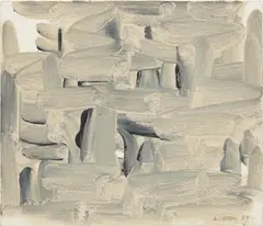 With Winds by Lee Ufan, 1987, oil and mineral pigment on canvas, offered Nov 2015