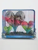 Tetsumi Kudo, Untitled, 1967 - 1972, birdcage, cotton, plastic, polyester, adhesive, thermometer, artificial soil and plant