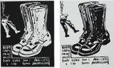 Andy Warhol, Paratrooper Boots: Positive and Negative (Diptych), circa 1985-1986, synthetic polymer and silkscreen ink on canvas