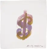 Andy Warhol, Dollar Sign, 1981, screenprint ink on handkerchief mounted to cardboard