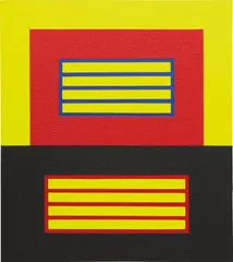 Red Prison Above Black Prison by Peter Halley, 2004, acrylic day-glo paint and Roll-A-Tex on canvas, sold Nov 2015