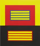 Peter Halley, Red Prison Above Black Prison, 2004, acrylic day-glo paint and Roll-A-Tex on canvas