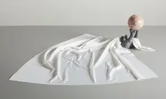 Nacimiento da Razao by Ernesto Neto, 1994, silver painted hand sculpture, marble egg and cloth with gold thread, sold Nov 2015