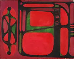 Roberto Diago, Red Geometric, circa 1950, oil on board