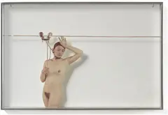 Vettor Pisani, La Maria allo Scorrevole, 1972, collage on glass, in artist's steel frame