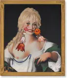 Francesco Vezzoli, Tua (Portrait of Dolly Parton after Palma il Vecchio and Ambrosius Bosschaert), 2010, inkjet print on canvas, paper, metallic embroidery, make-up, needle