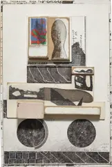 Untitled (Postcard with Love Stamp) by Ray Johnson, 1976-90, Mixed media collage with ink, on illustration board, the full sheet,, sold Apr 2015