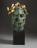 Head of Dante by Salvador Dalí, 1964, Patinated bronze, 18k gold-plated sterling silver and black marble base,, sold Apr 2015